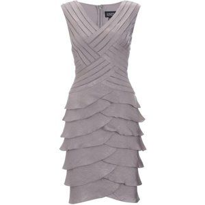 Adrianna Papelle Silvery Gray Shimmer Ruffle Dress